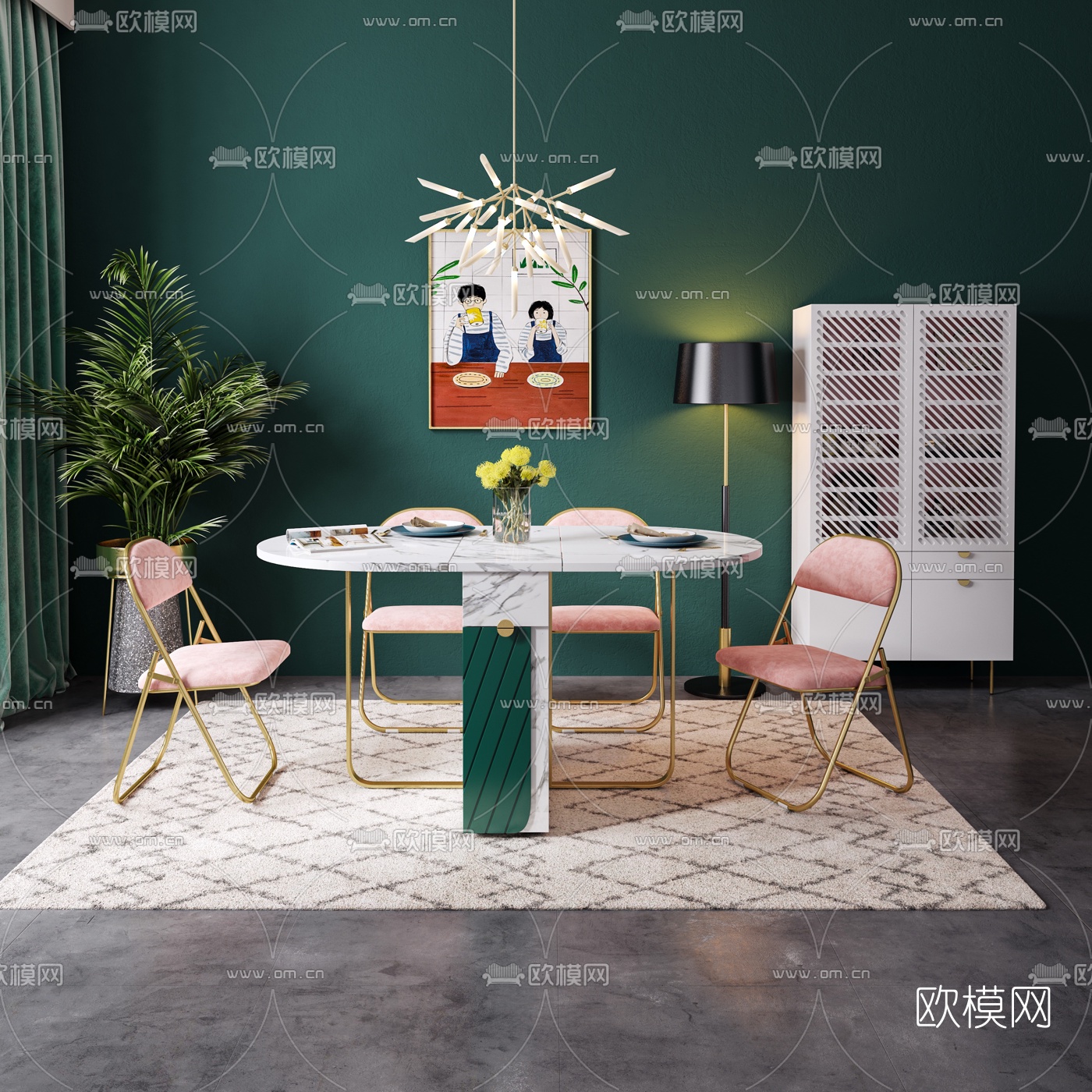 后现代大理石餐桌椅3d模型下载