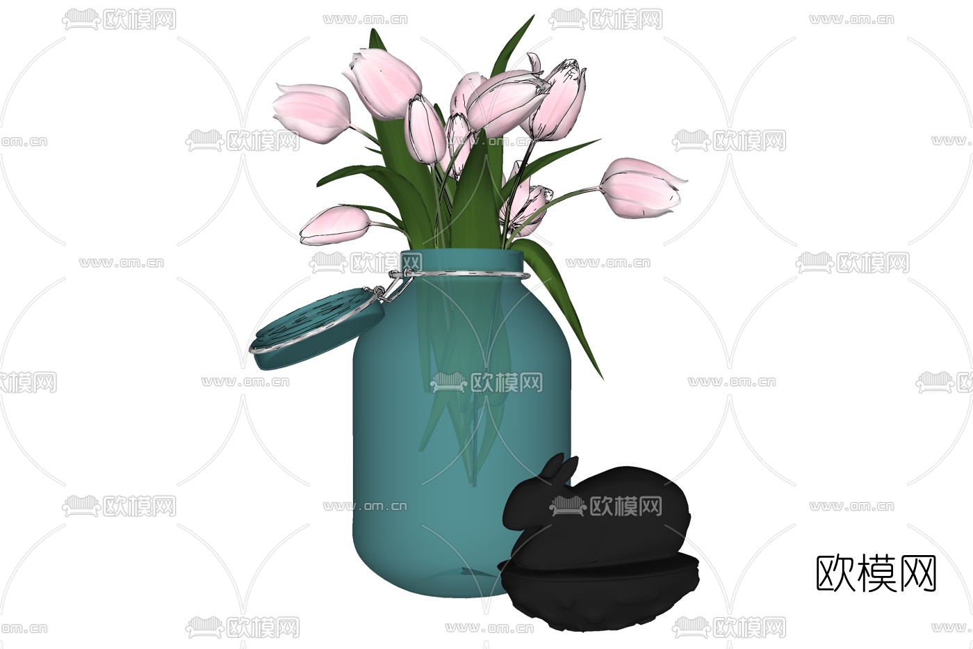 现代花瓶花卉免费su模型下载