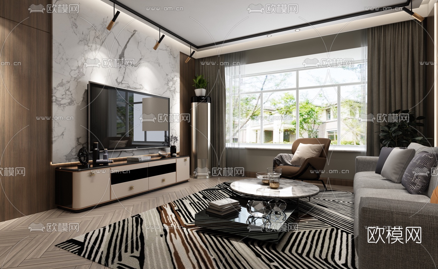 后现代客厅餐厅3d模型