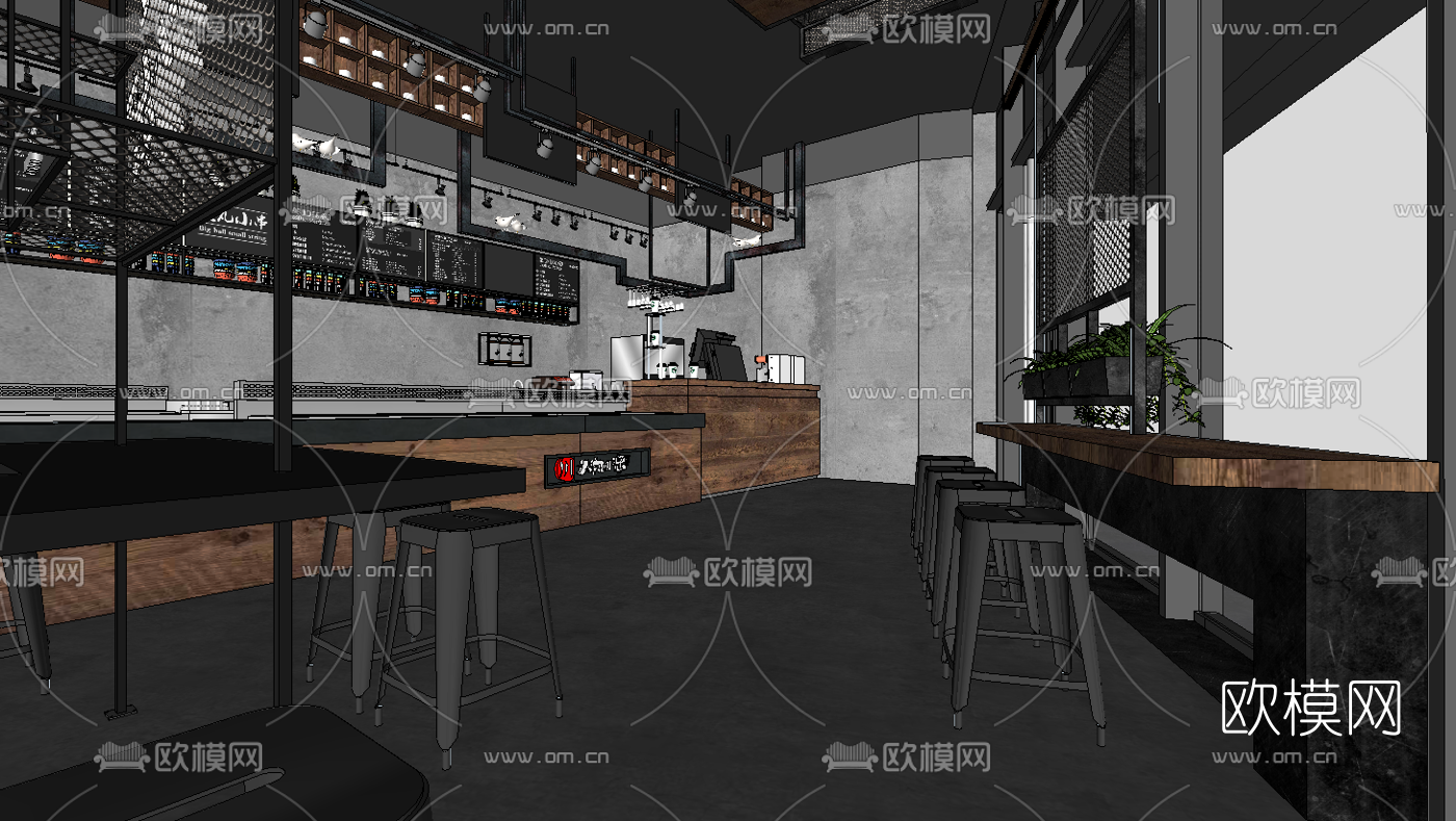 现代咖啡店su模型下载（渲染图1）
