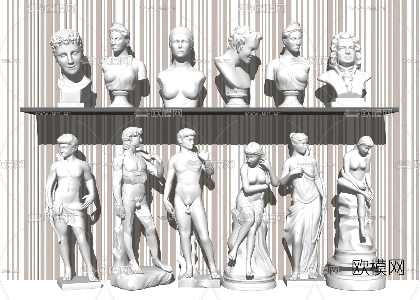 欧式人物石膏雕塑su模型下载
