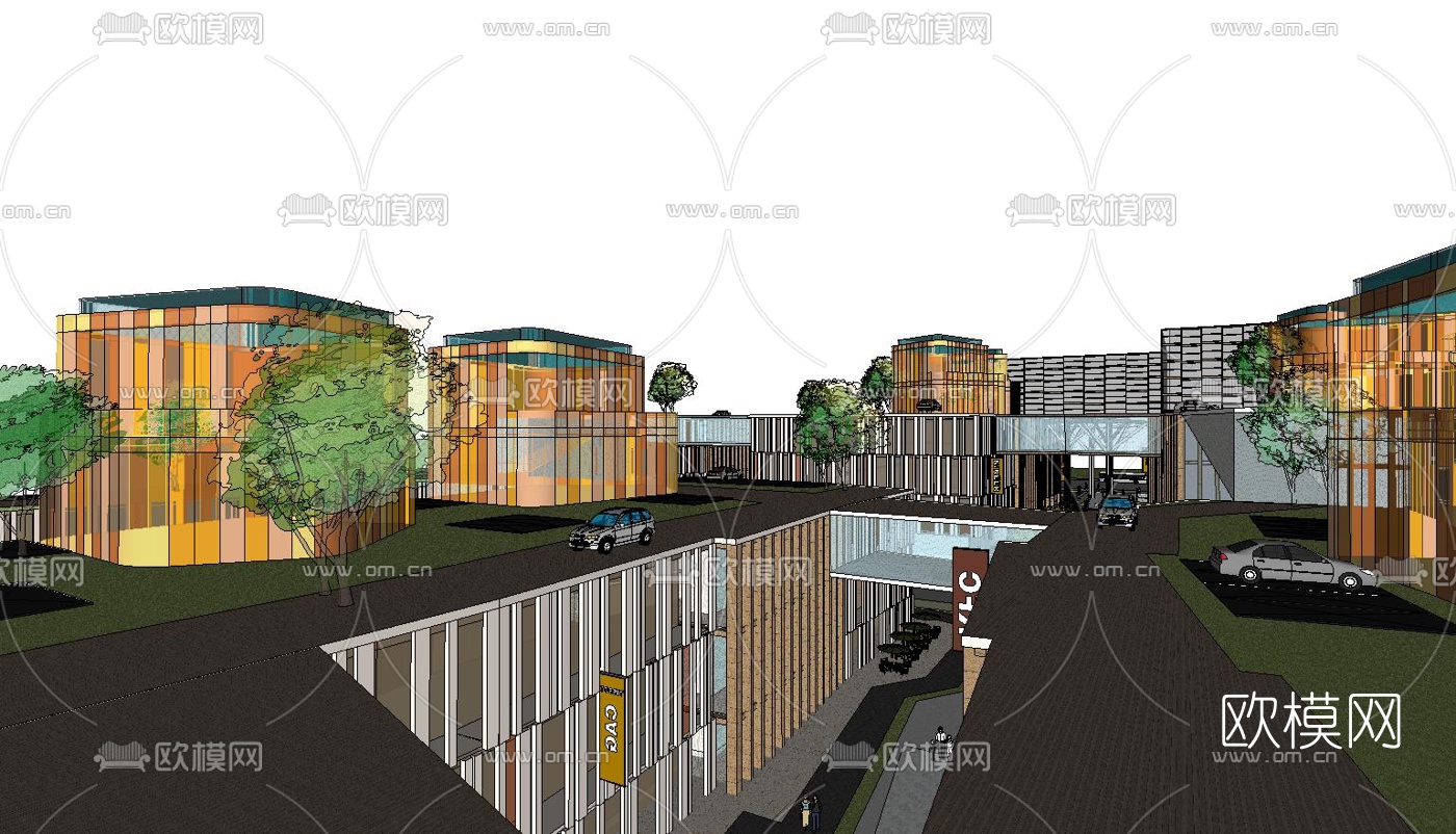 现代商业街su模型下载（渲染图2）