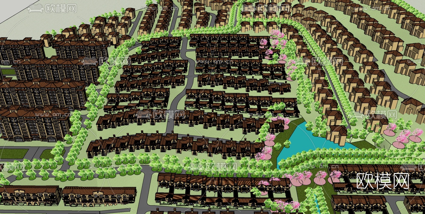 欧式别墅住宅区规划su模型下载（渲染图1）