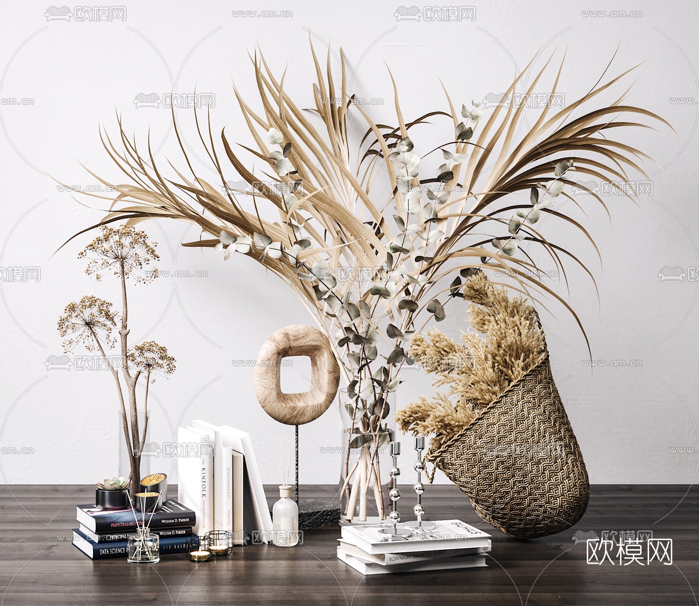 北欧干枝插花书籍摆件3d模型下载