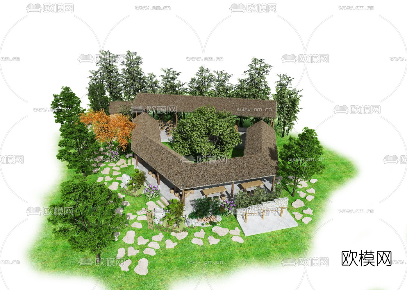 自然风园林景观鸟瞰规划3d模型