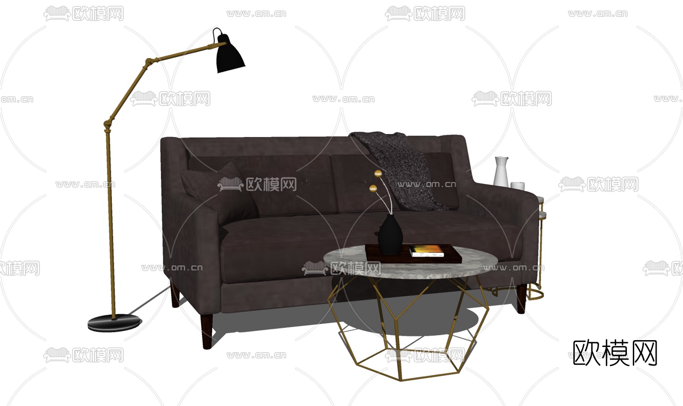 现代布艺双人沙发su模型下载