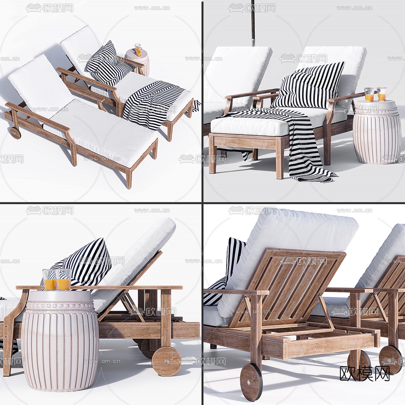 现代户外躺椅组合3d模型下载（渲染图2）