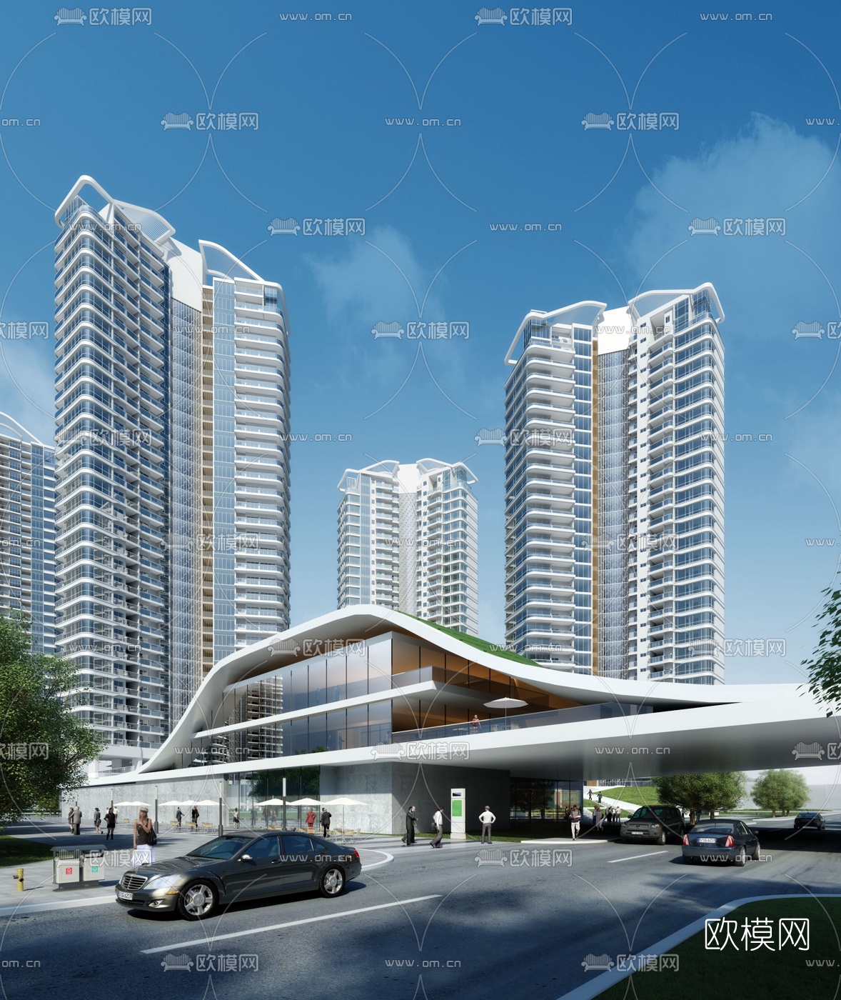 现代高层住宅建筑外观3d模型