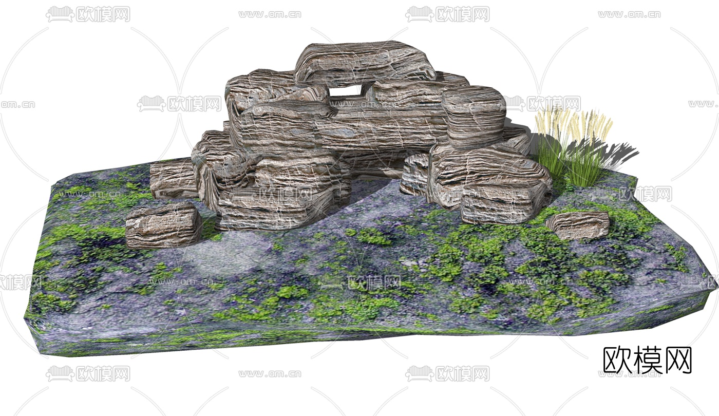 自然风假山景石su模型下载