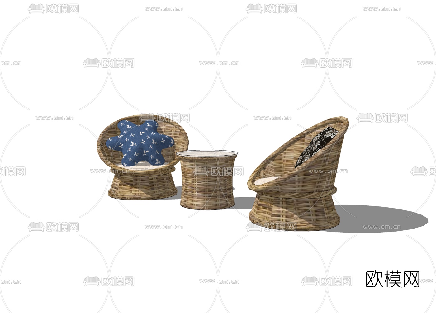 北欧藤编休闲桌椅免费su模型下载