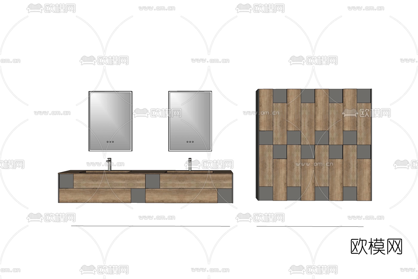 现代实木浴室柜免费su模型下载