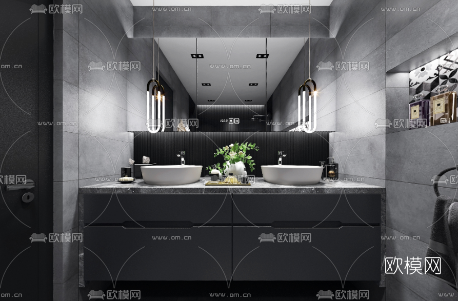 现代简约浴室卫生间vr全景3d模型
