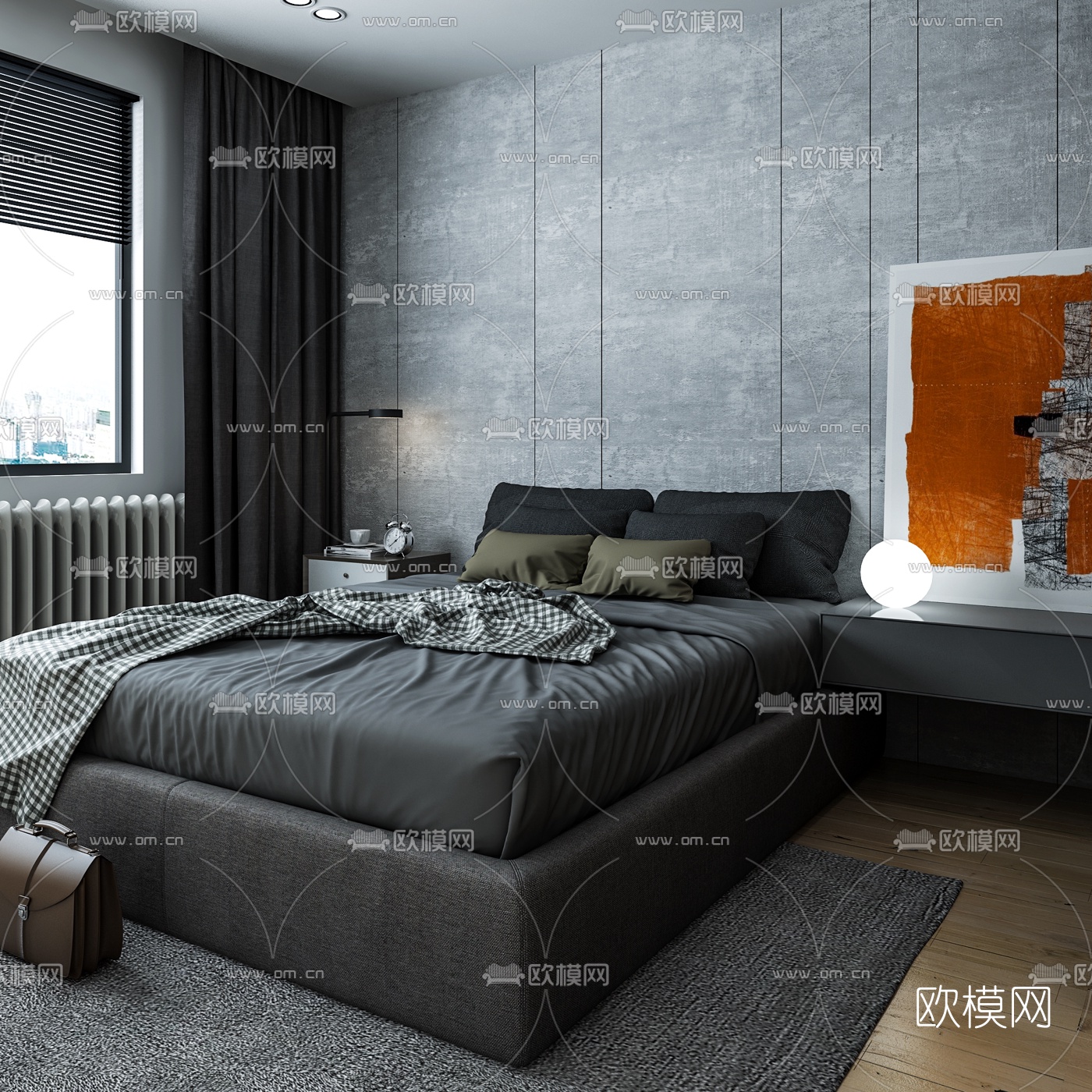 工业风卧室主人房3d模型下载（渲染图3）