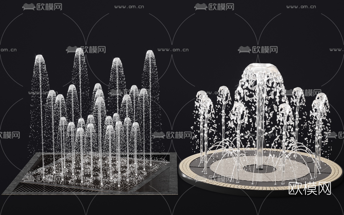现代广场喷泉3d模型下载（渲染图1）