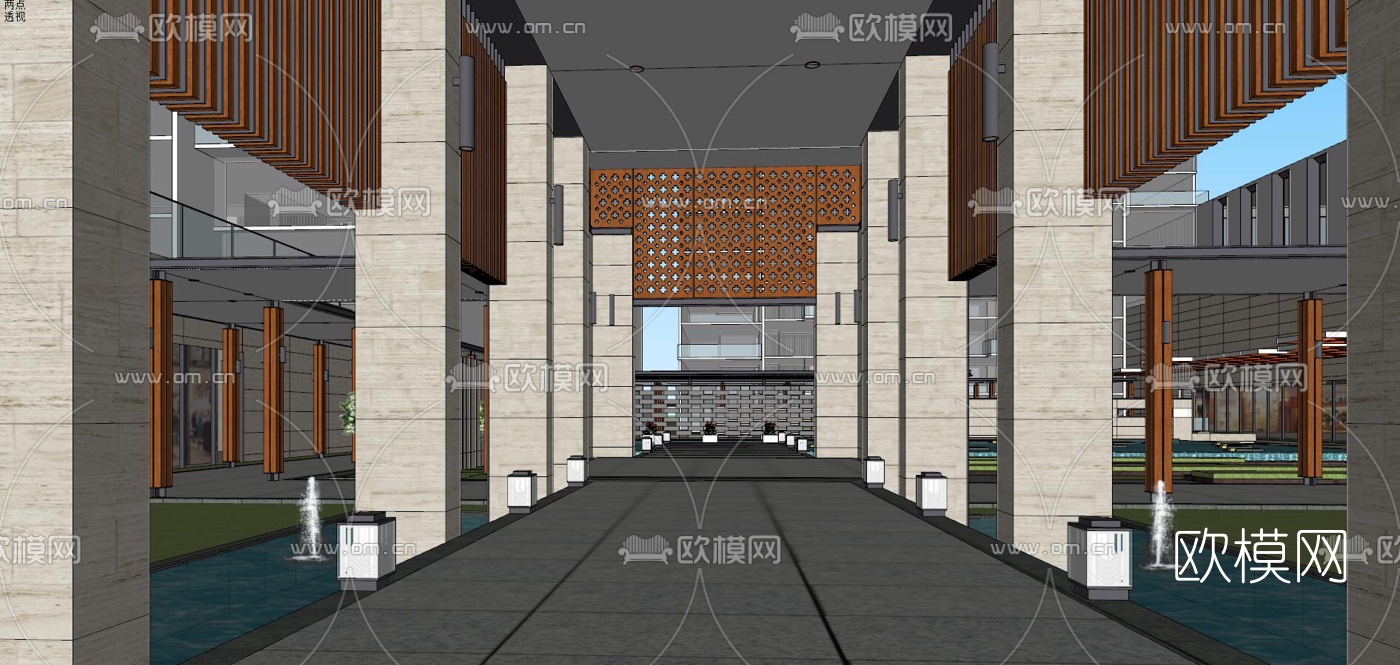 现代商业街su模型下载（渲染图4）