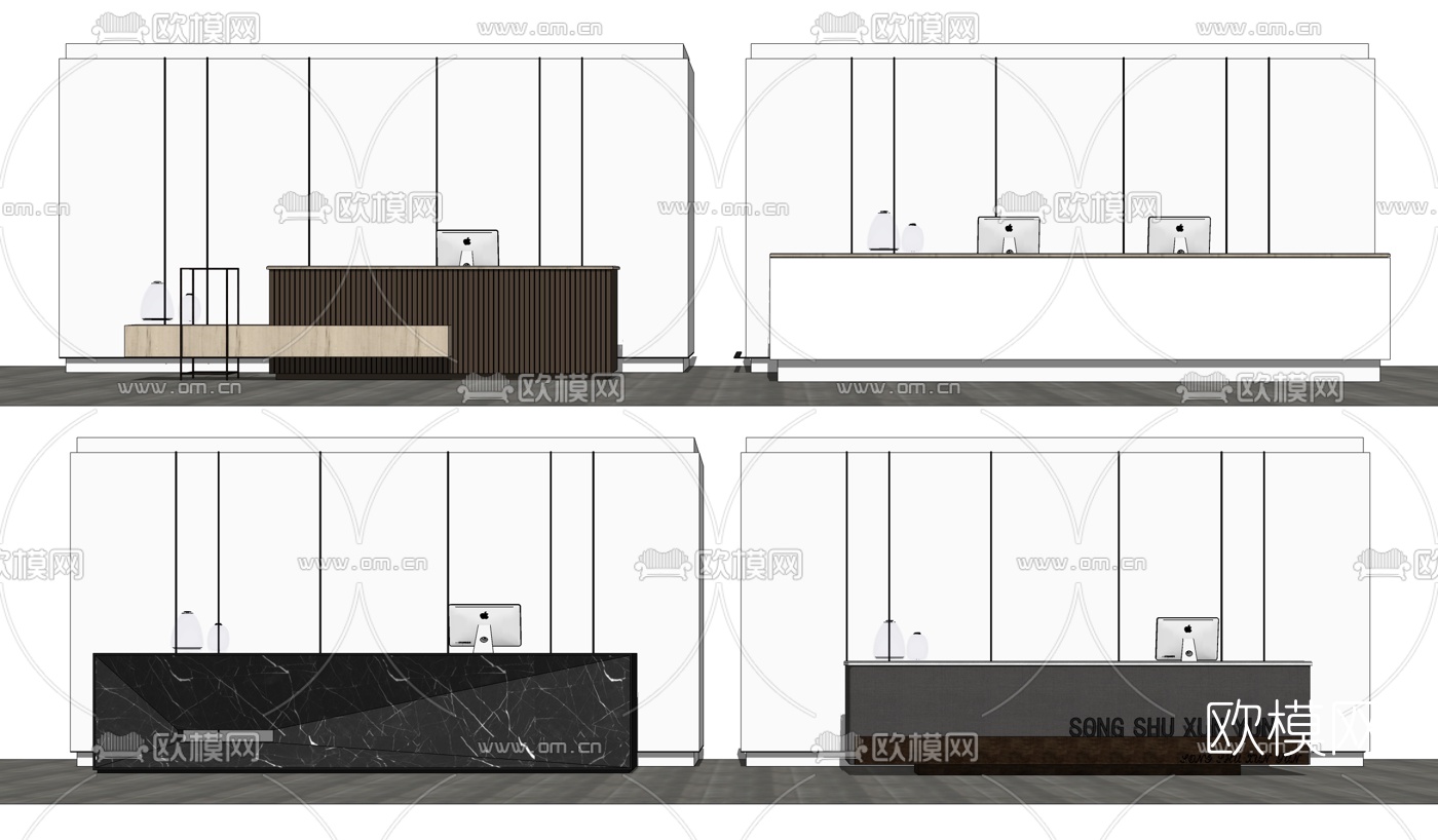 现代前台接待台su模型