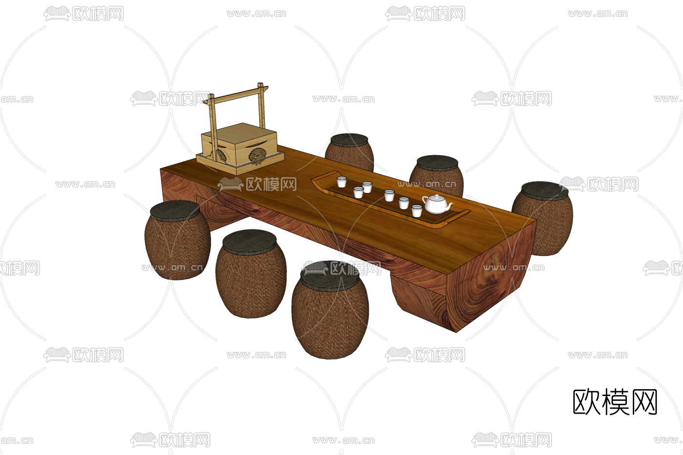 中式茶桌椅免费su模型下载