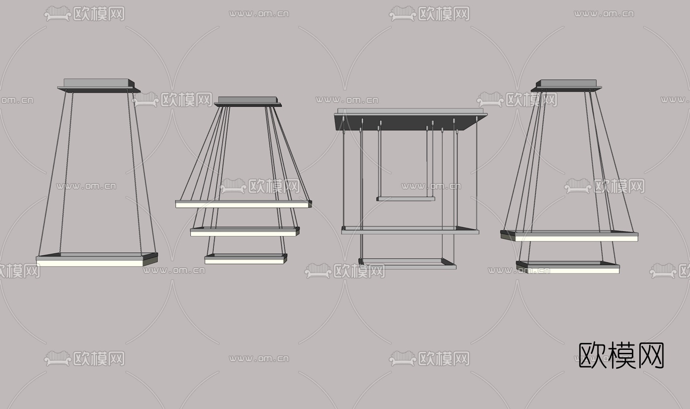 现代方形办公吊灯组合su模型下载