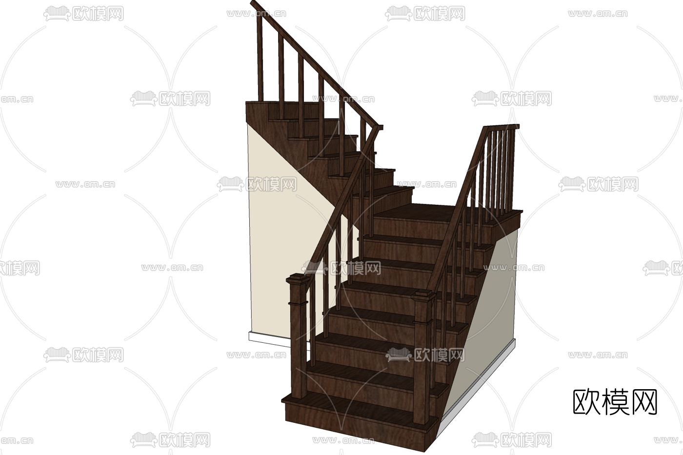 现代实木楼梯免费su模型下载