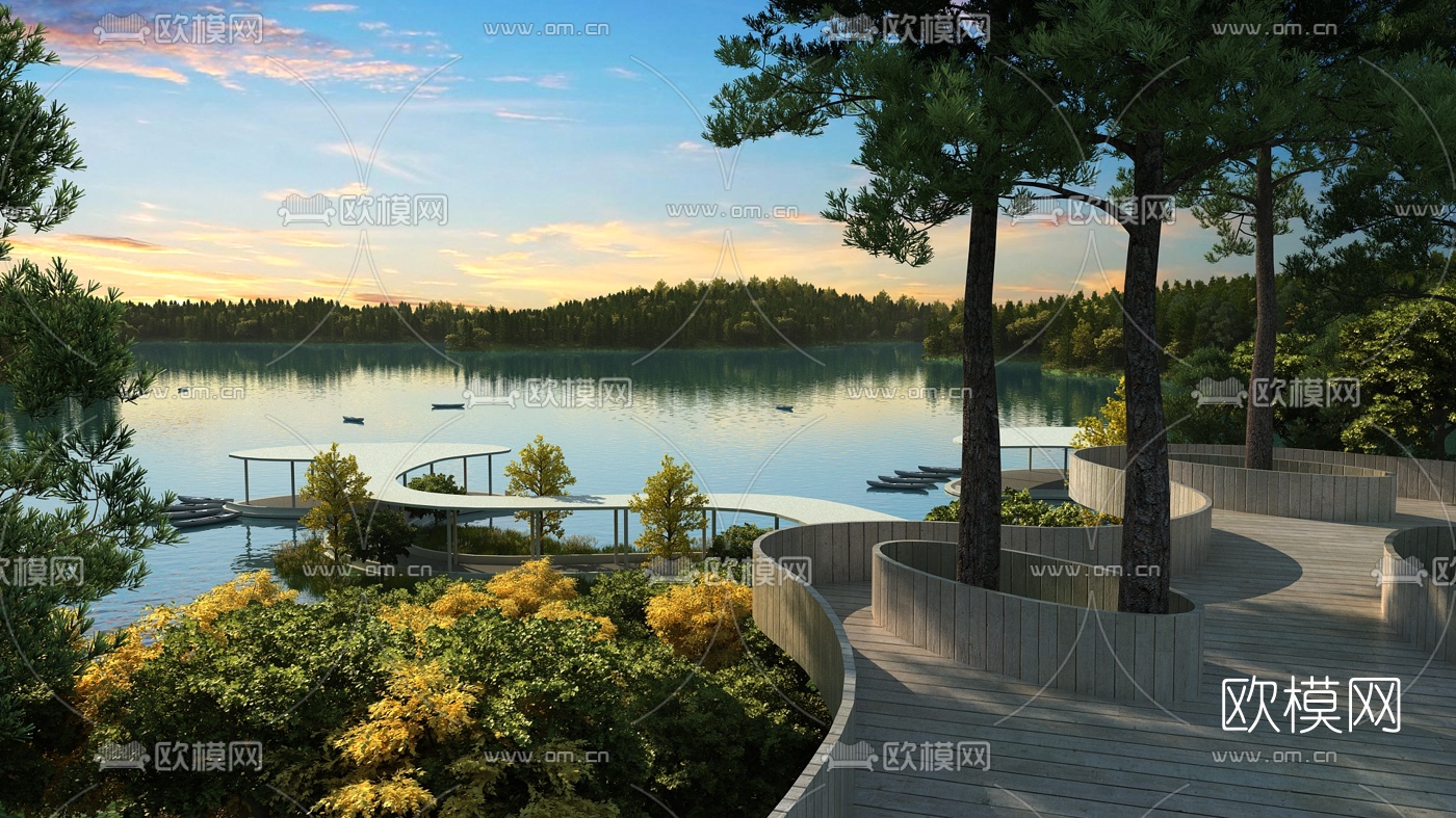 现代湖泊园林景观3d模型
