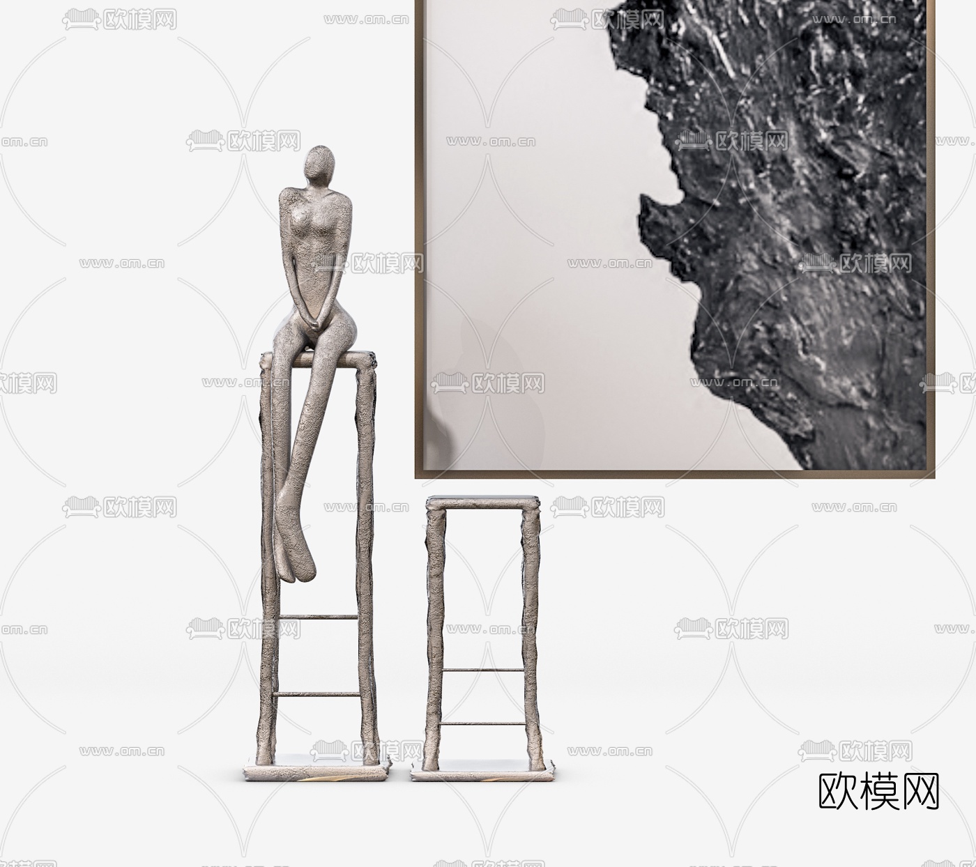 现代挂画泥人饰品摆件3d模型