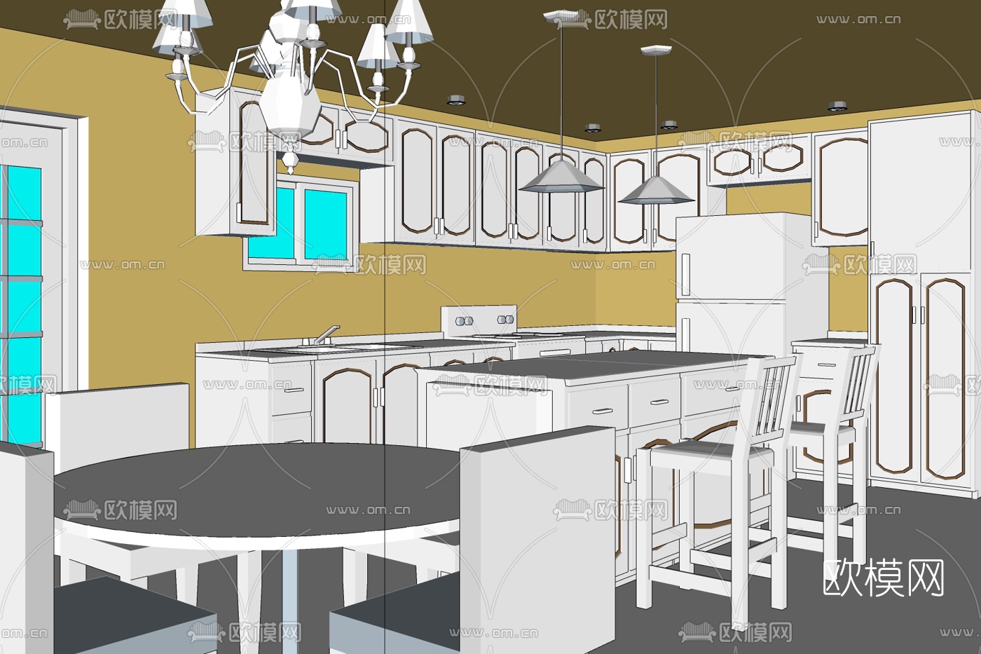 简欧厨房免费su模型下载