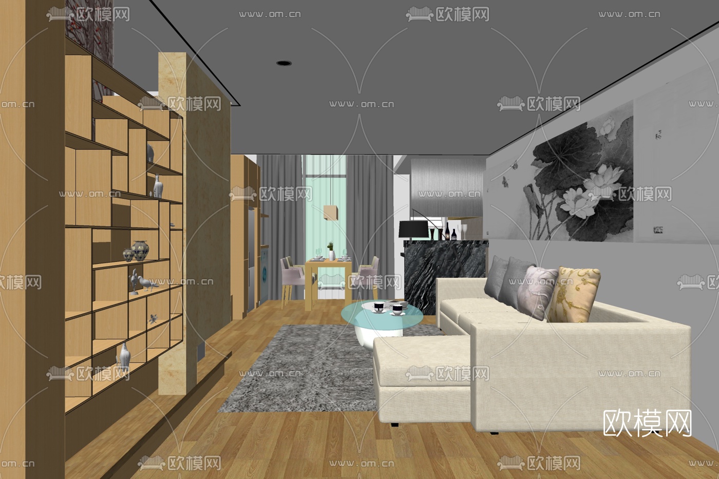 现代简约客厅免费su模型下载