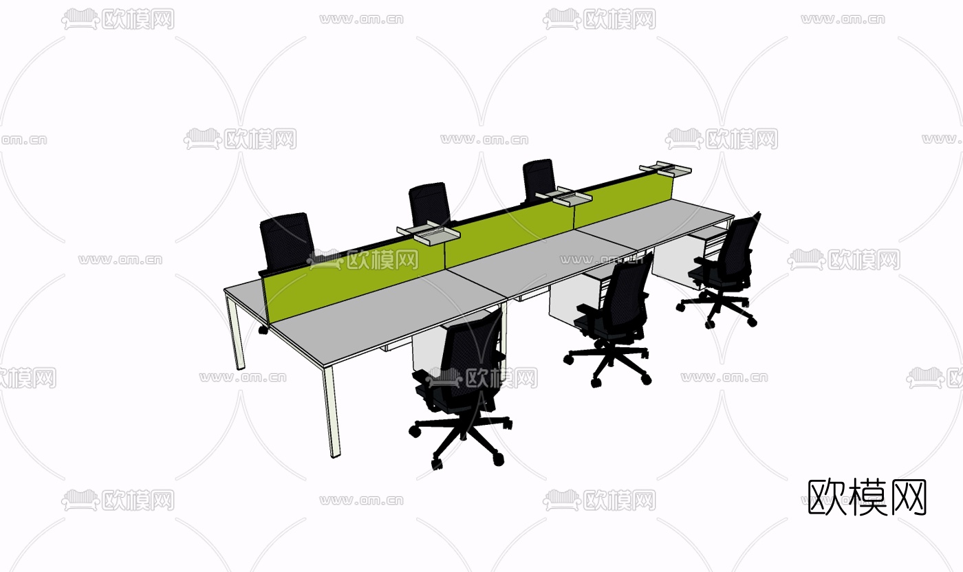 现代卡位办公桌椅免费su模型下载
