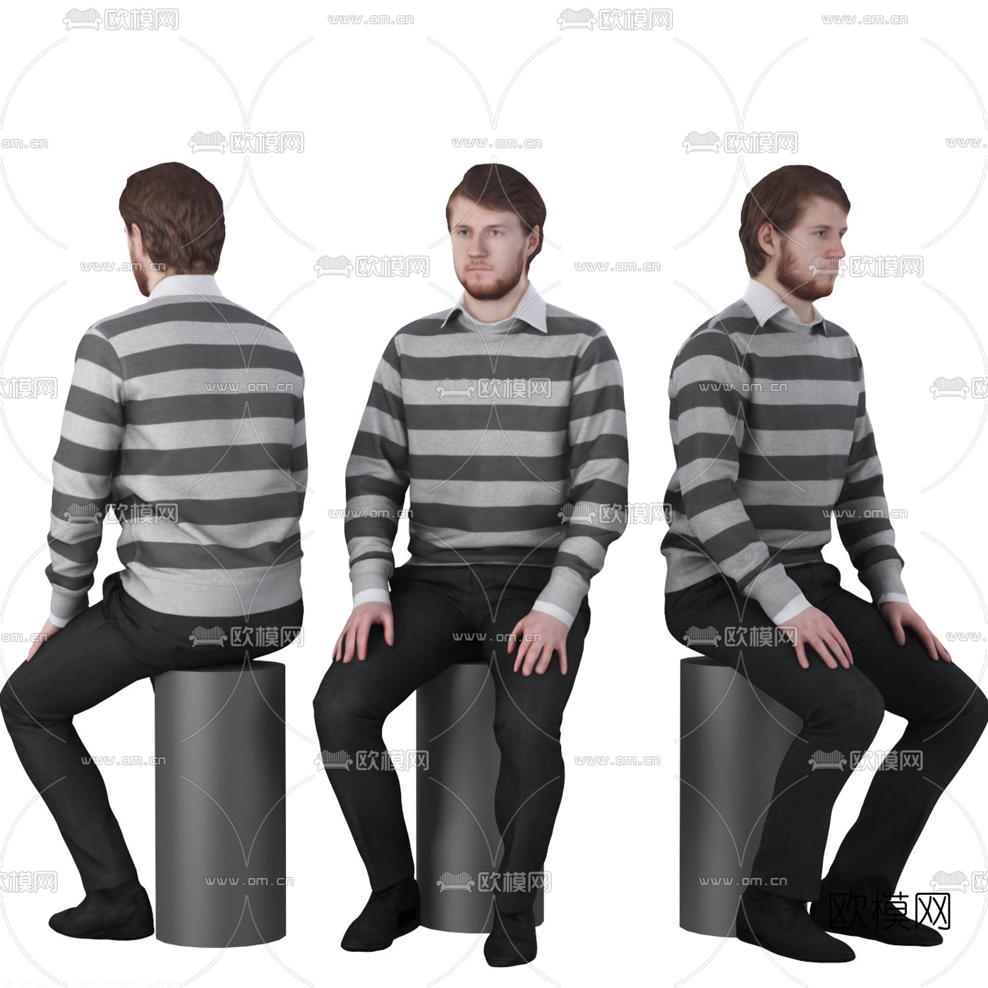 现代坐姿男人3d模型