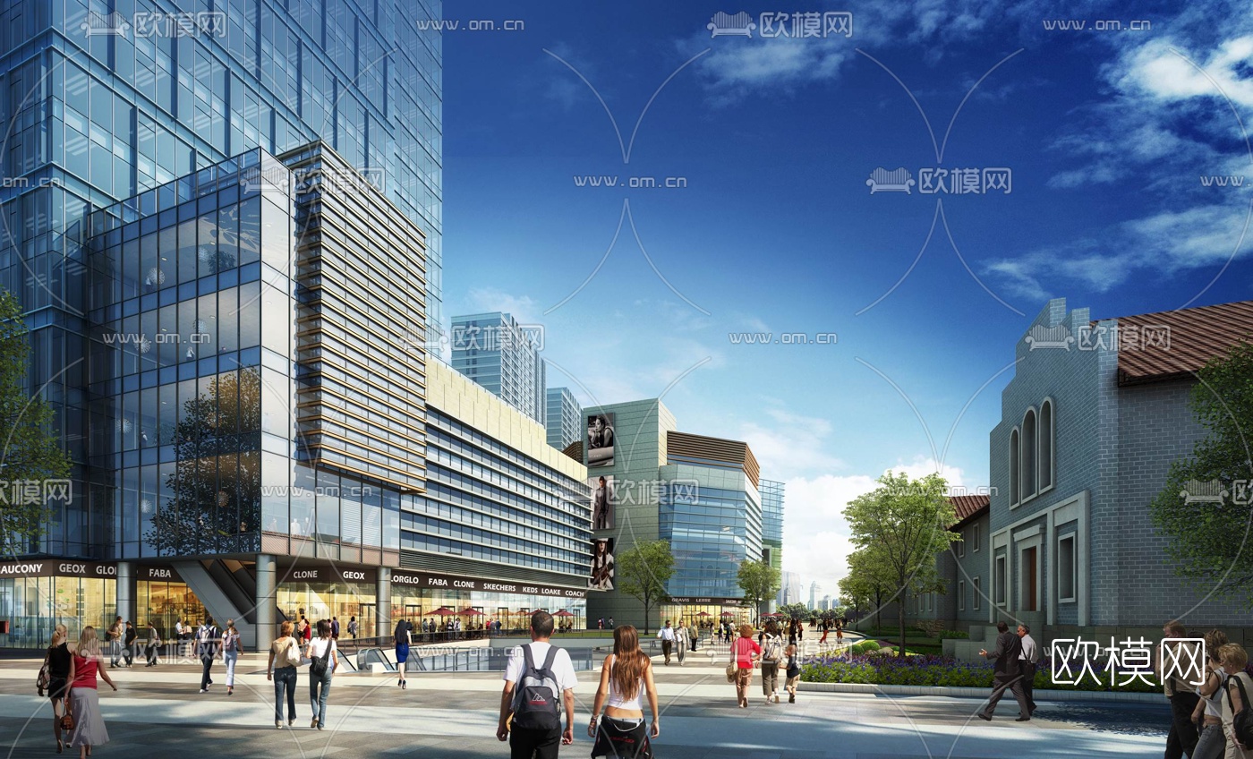 现代商业街规划su模型