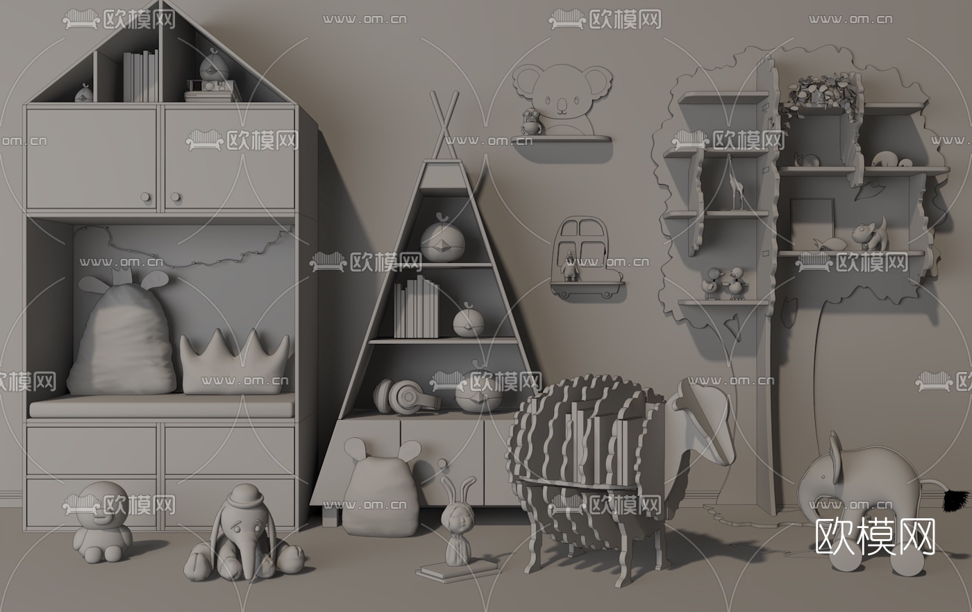 现代实木儿童柜3d模型