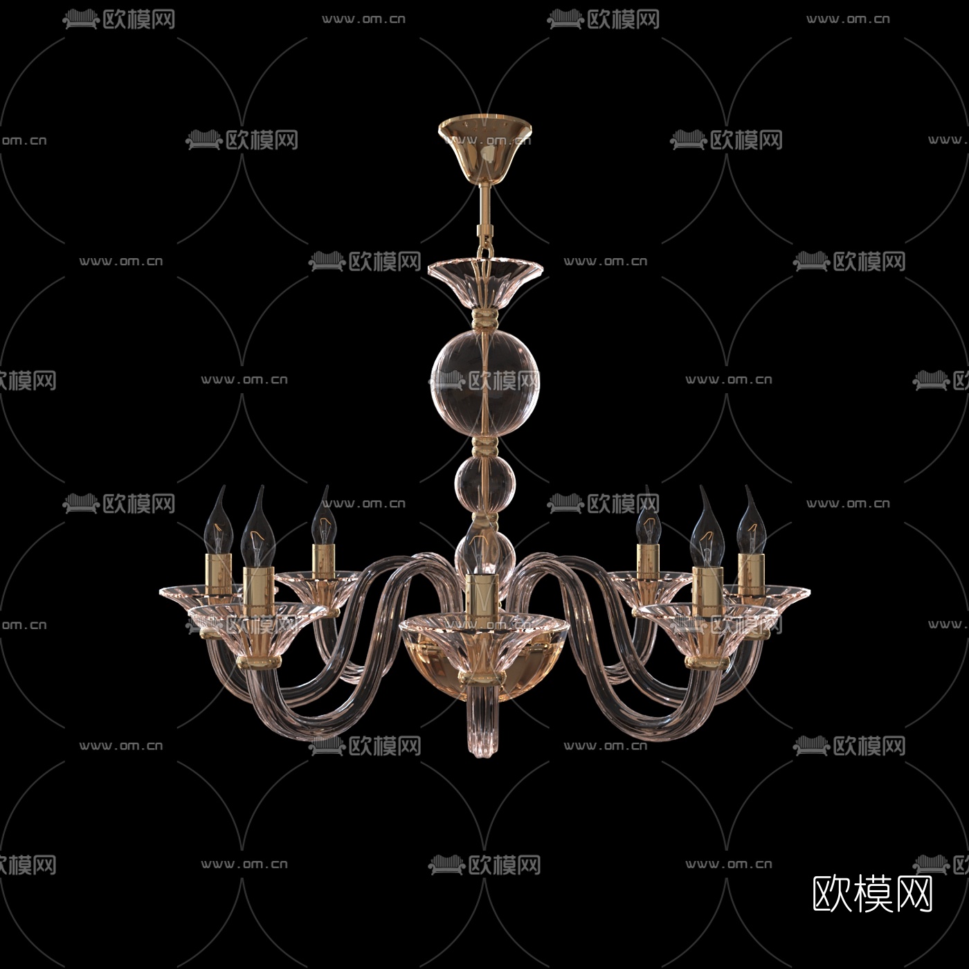 欧式多头烛台吊灯免费3d模型下载