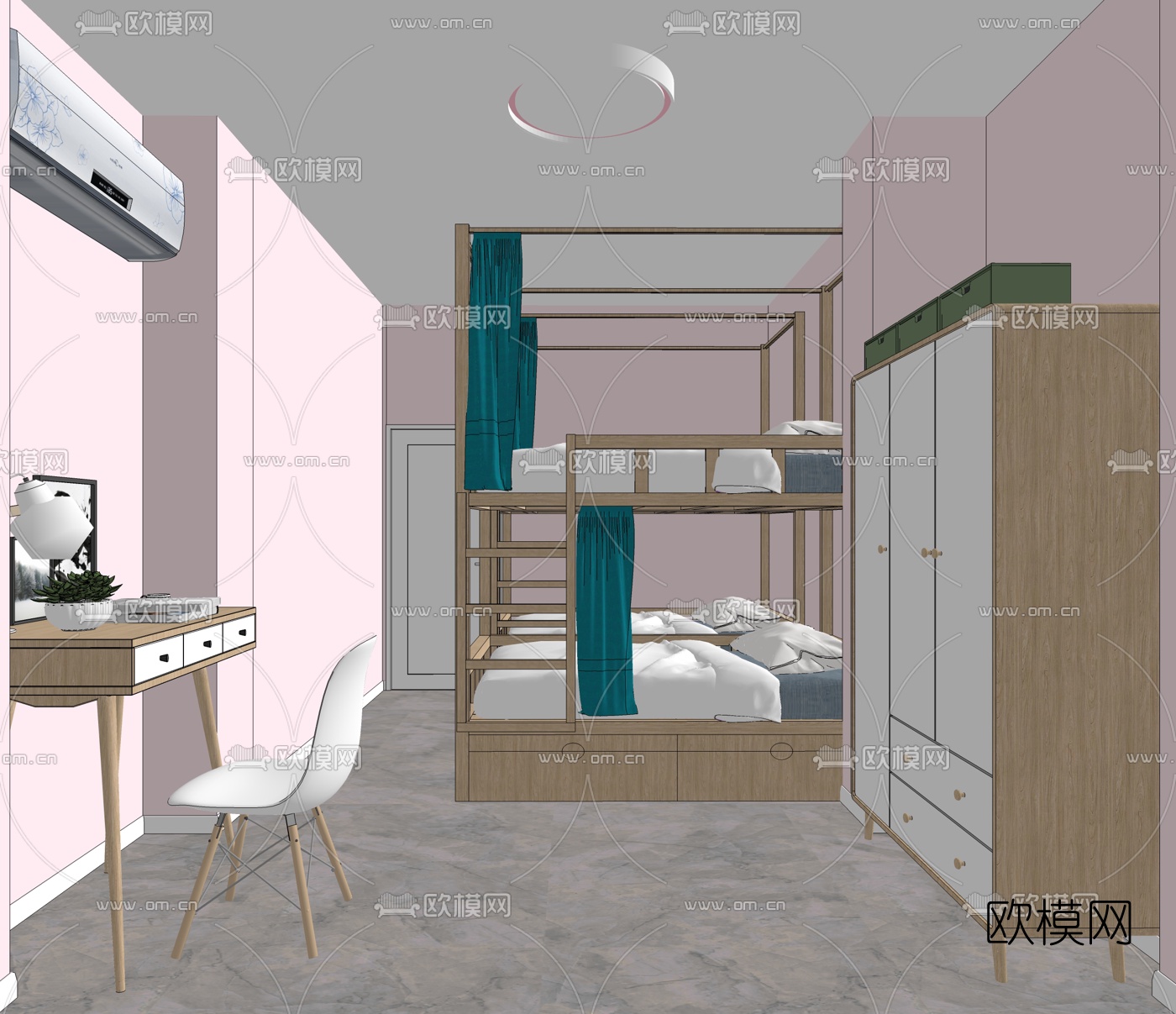 现代学校女生宿舍su模型下载（渲染图8）