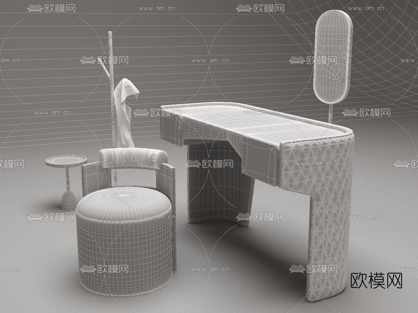 北欧实木镜子衣架组合3d模型下载（渲染图3）
