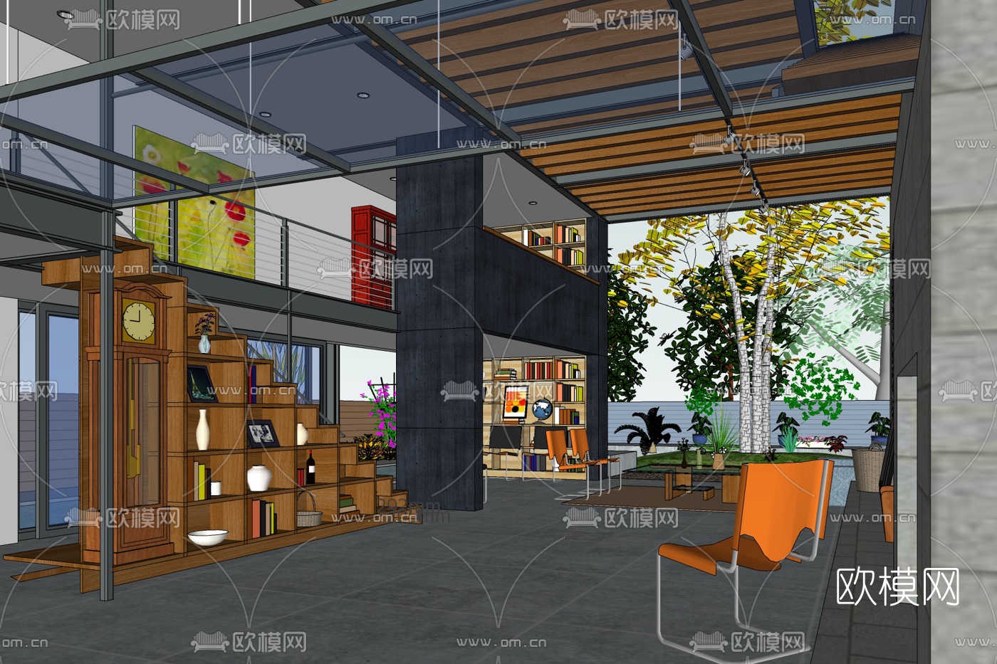 现代别墅大堂免费su模型下载