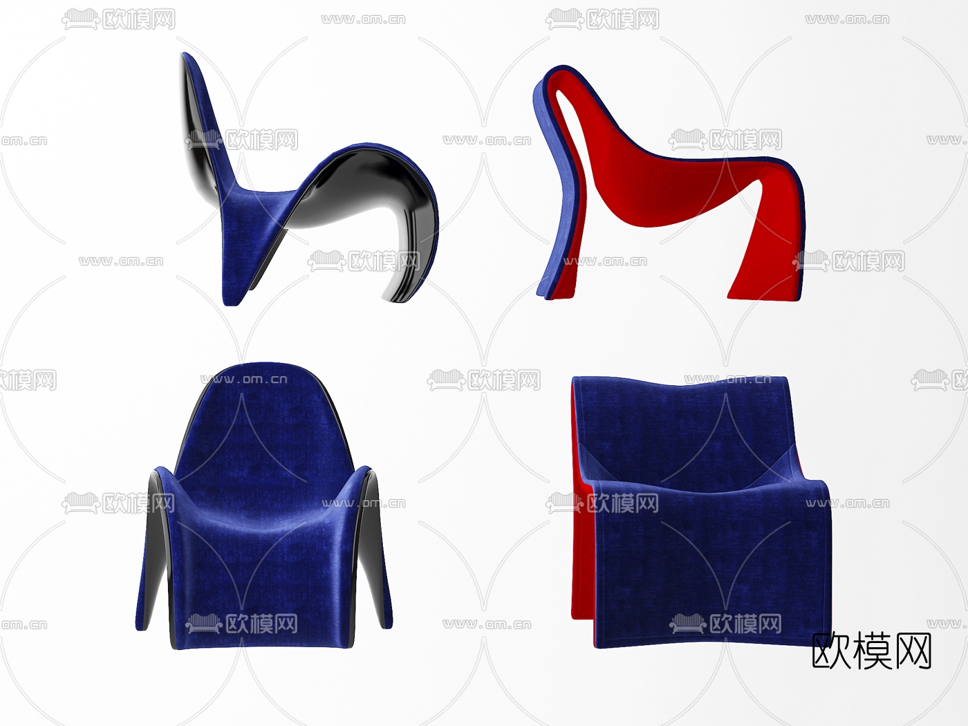 现代布艺异形躺椅3d模型下载（渲染图1）