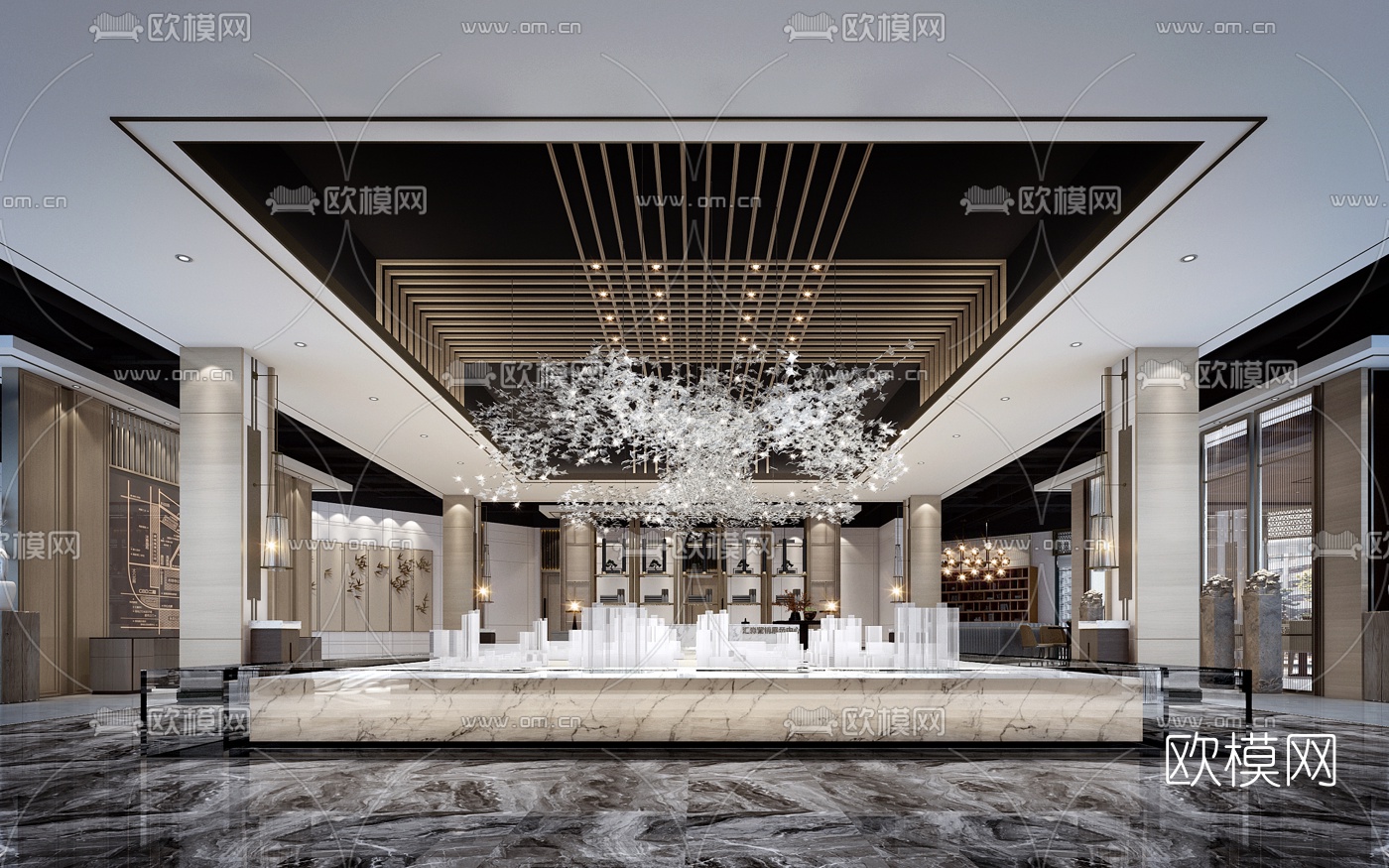 现代轻奢售楼处3d模型下载（渲染图1）