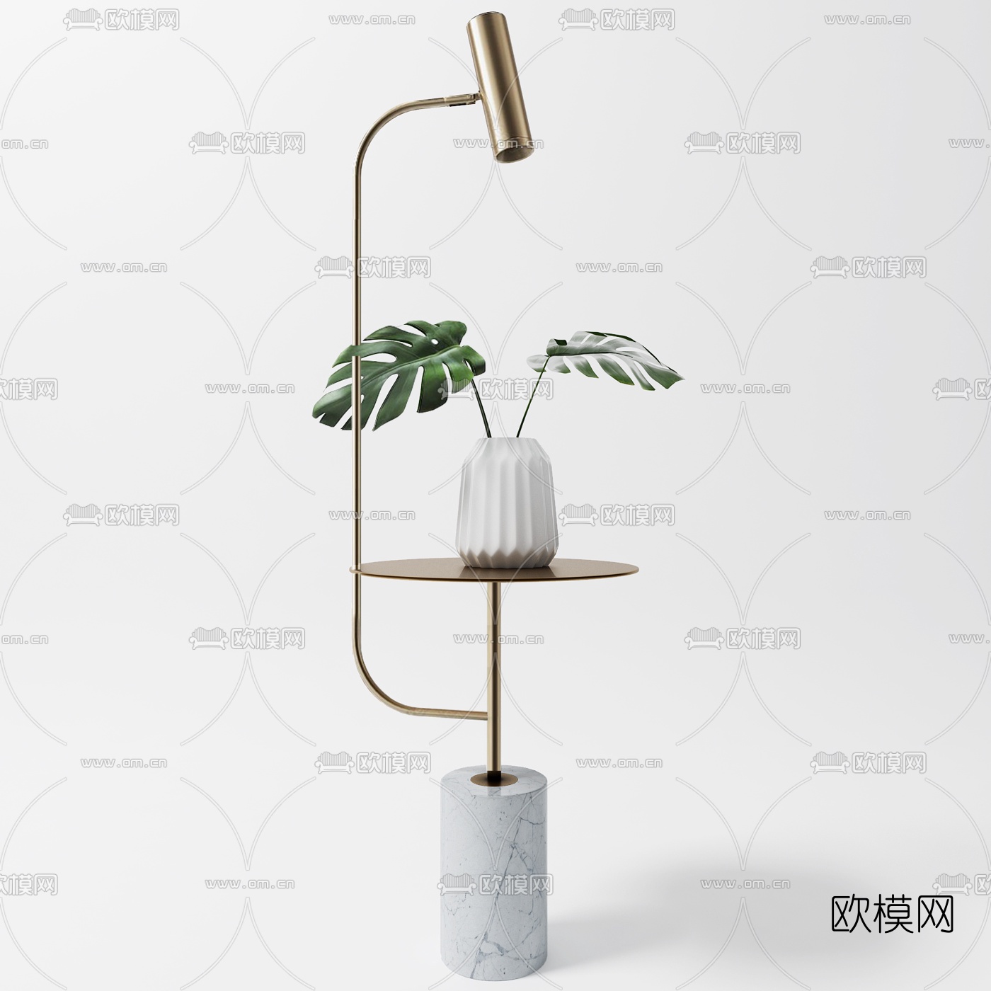 现代圆几边几盆栽组合3d模型