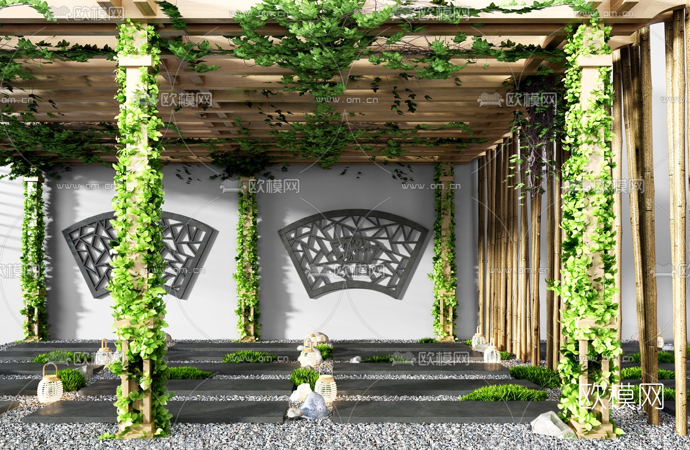 新中式藤蔓架景观小品3d模型