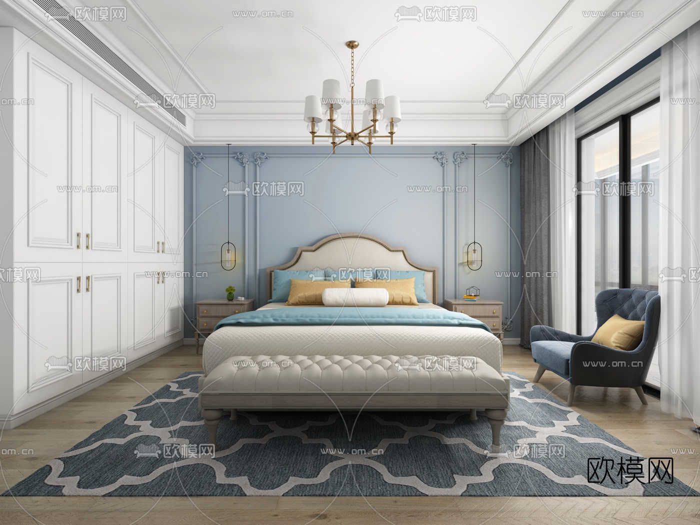 简美卧室主人房3d模型下载