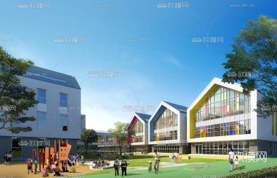 现代幼儿园su模型下载（渲染图2）