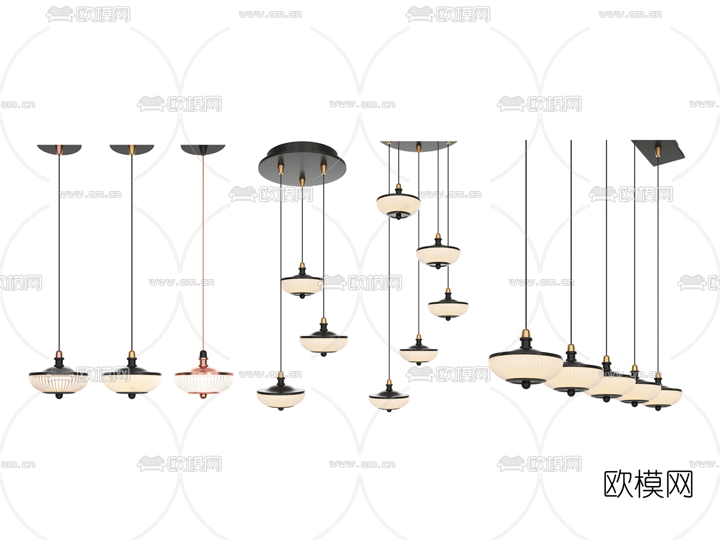 简美金属吊灯3d模型下载（渲染图1）