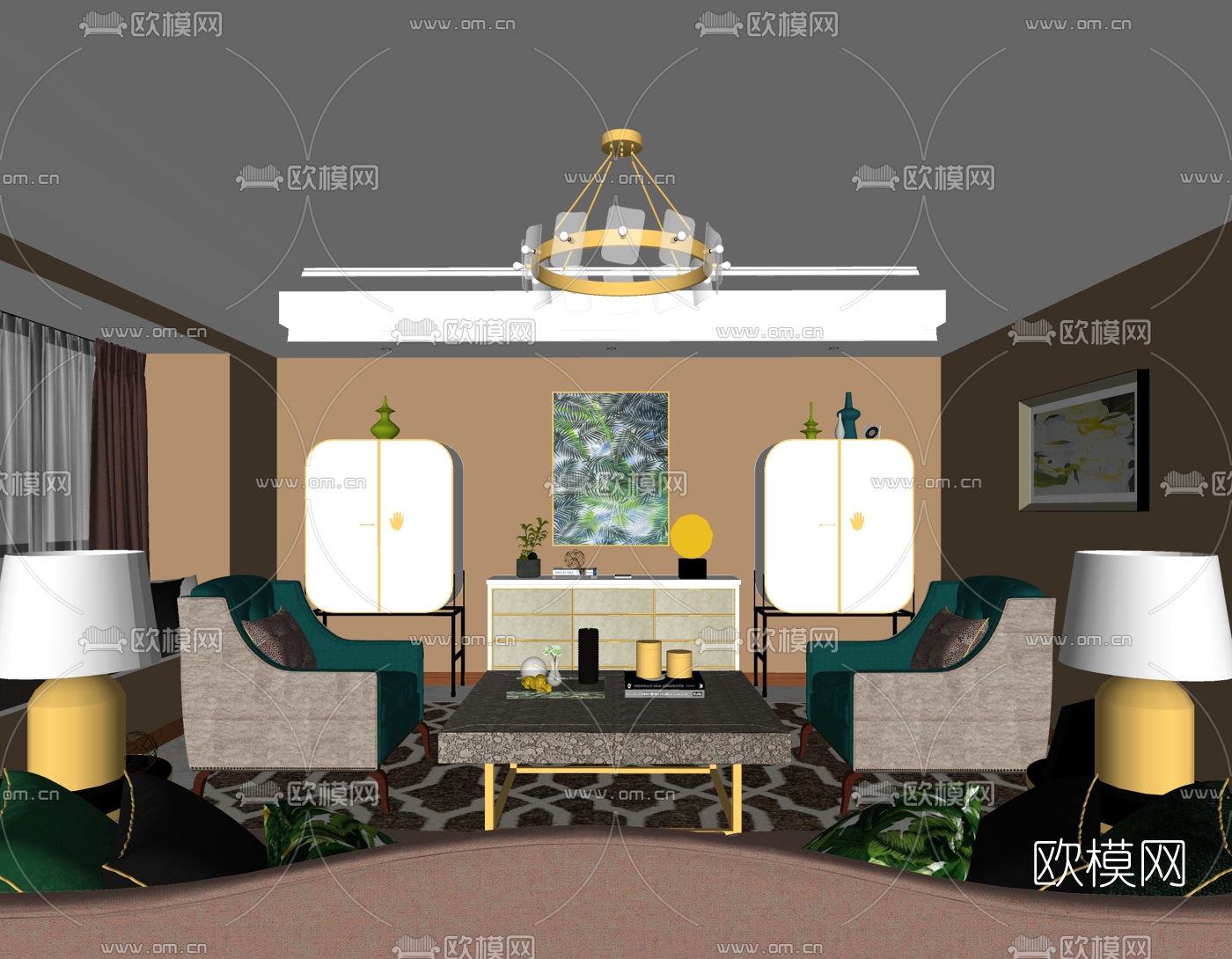 印象空间美式客厅su模型下载