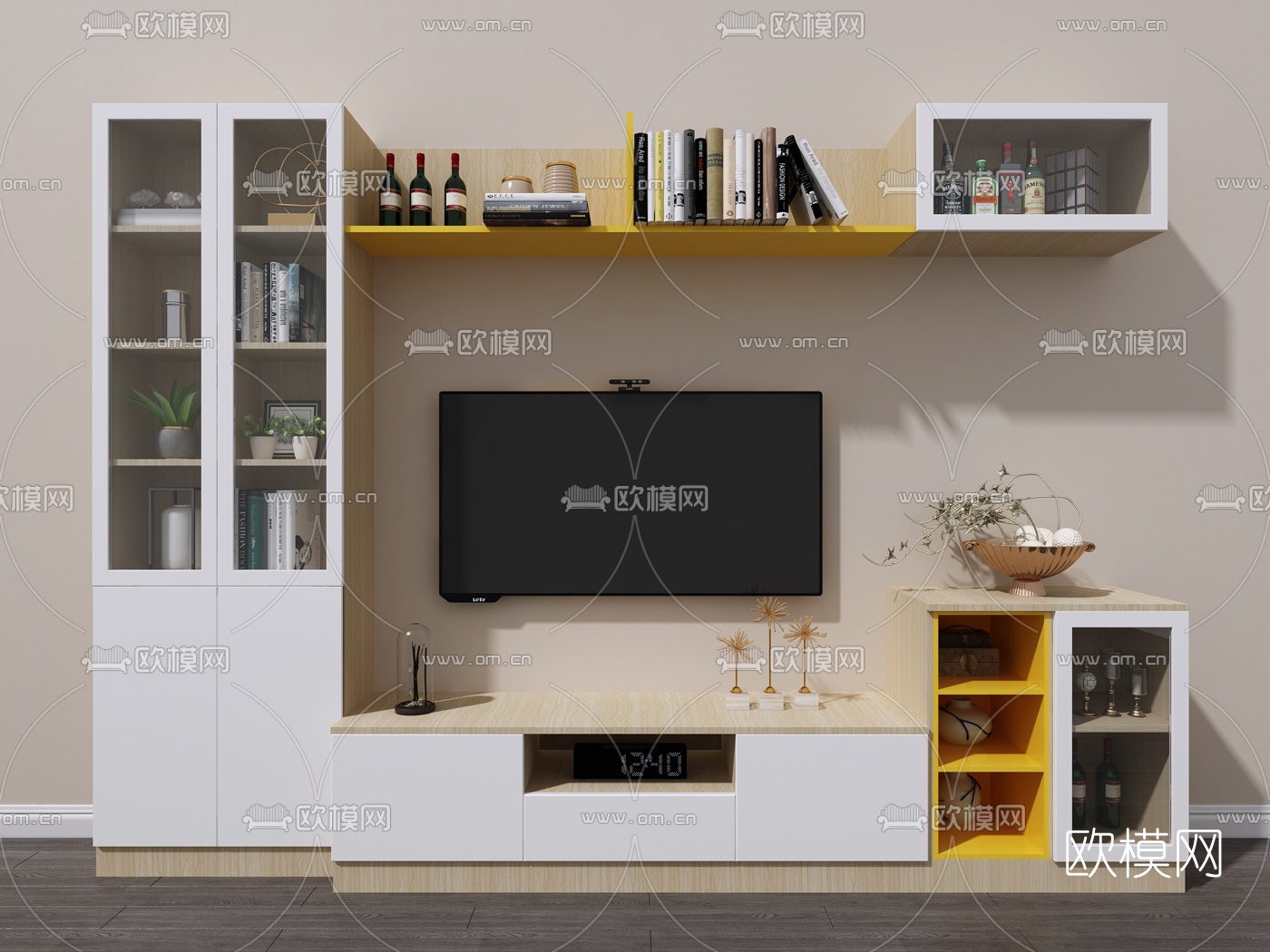 北欧实木组合式电视柜3d模型下载（渲染图5）