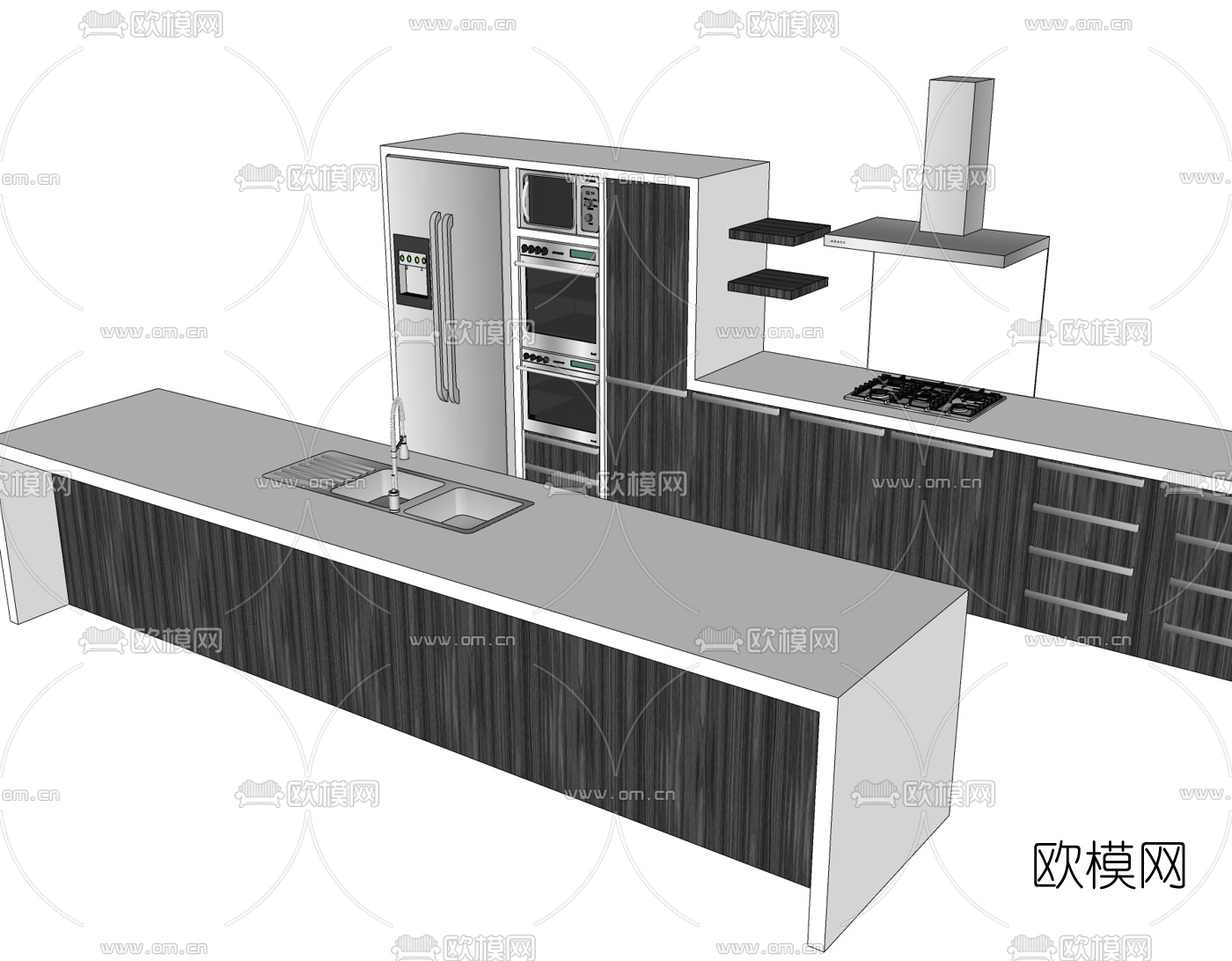 现代橱柜免费su模型下载