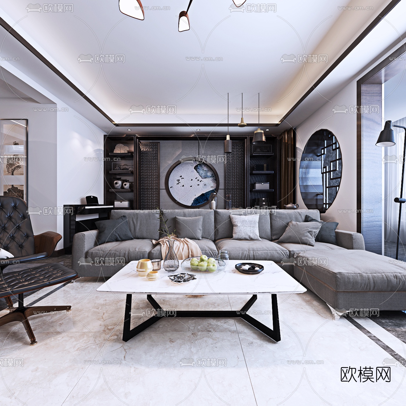 新中式客厅餐厅免费3d模型