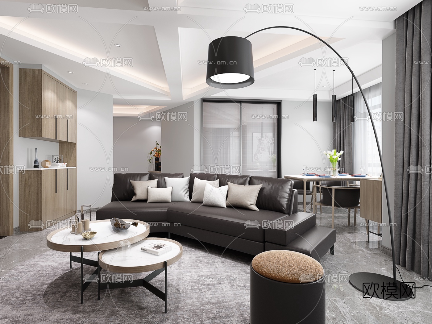 北欧客厅餐厅3d模型下载（渲染图1）