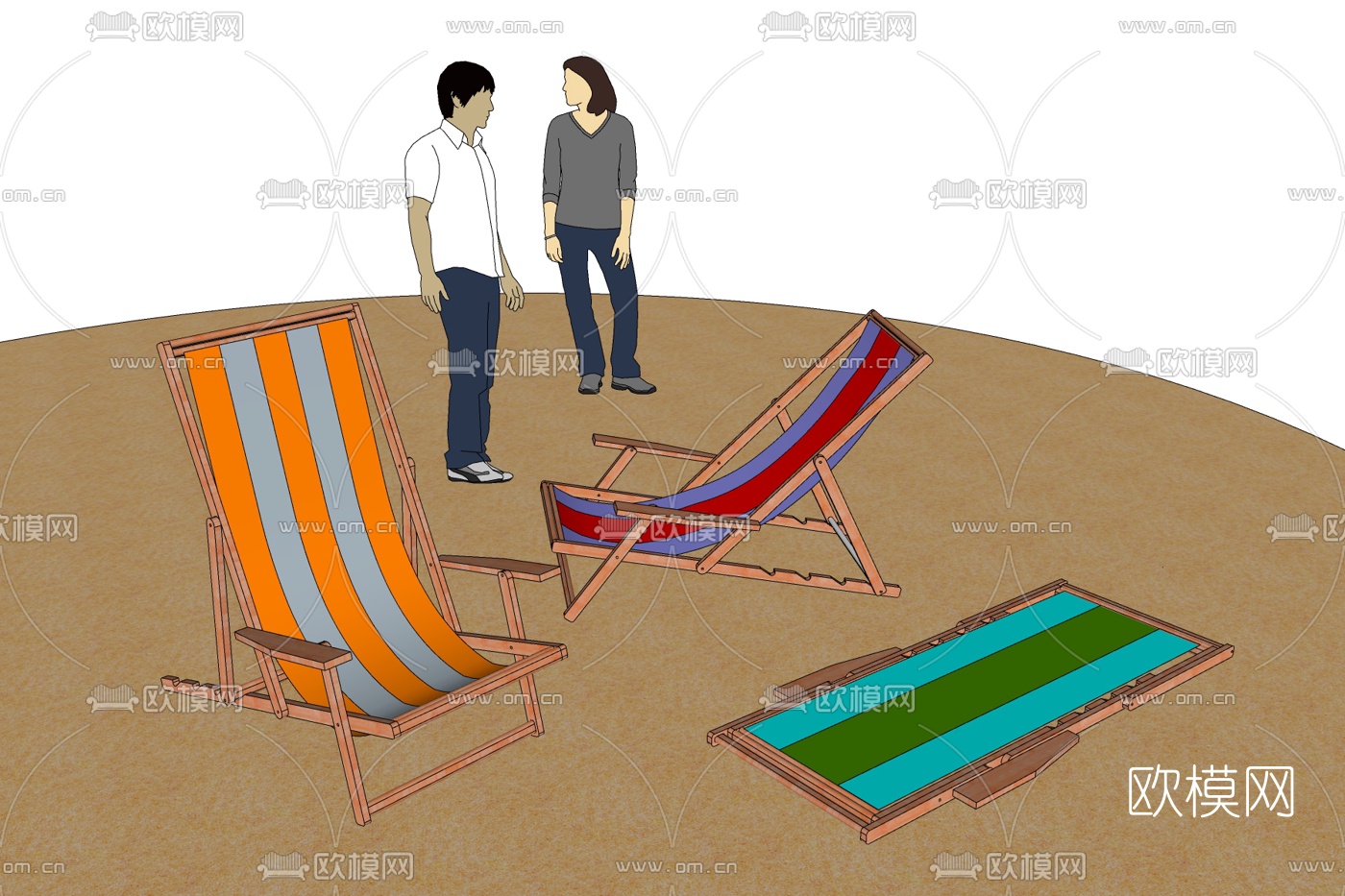 现代沙滩躺椅免费su模型下载