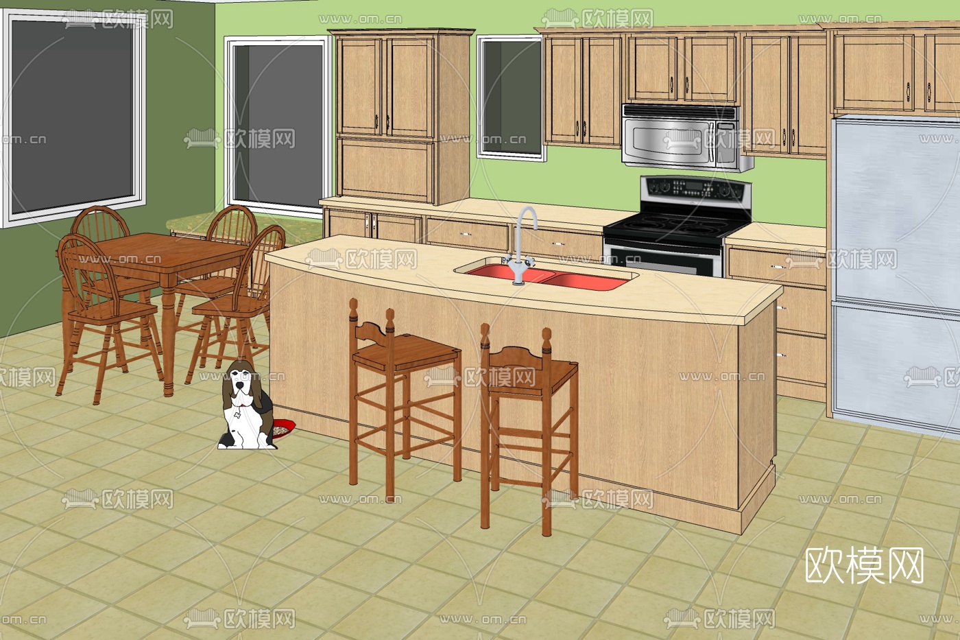 美式厨房免费su模型下载