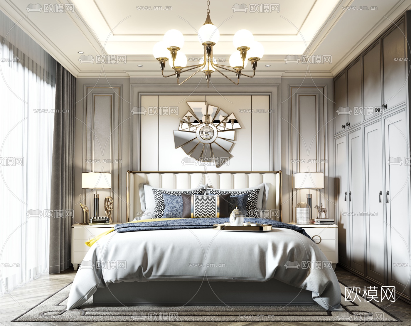 简美卧室主人房3d模型下载